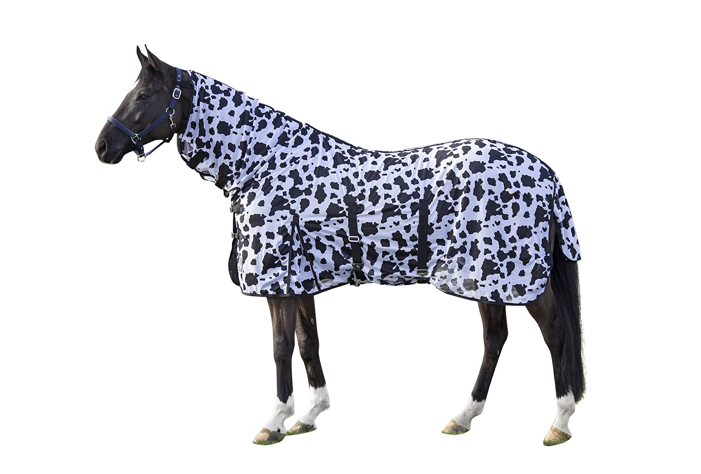 hkm-12449-fliegendecke-mit-halsteil-145-cm-cow-schwarz-wei image 1