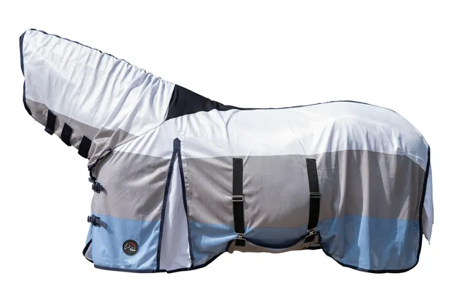 hkm-strong-fliegendecke-mit-halsteil-155-blau-wei-grau image 1