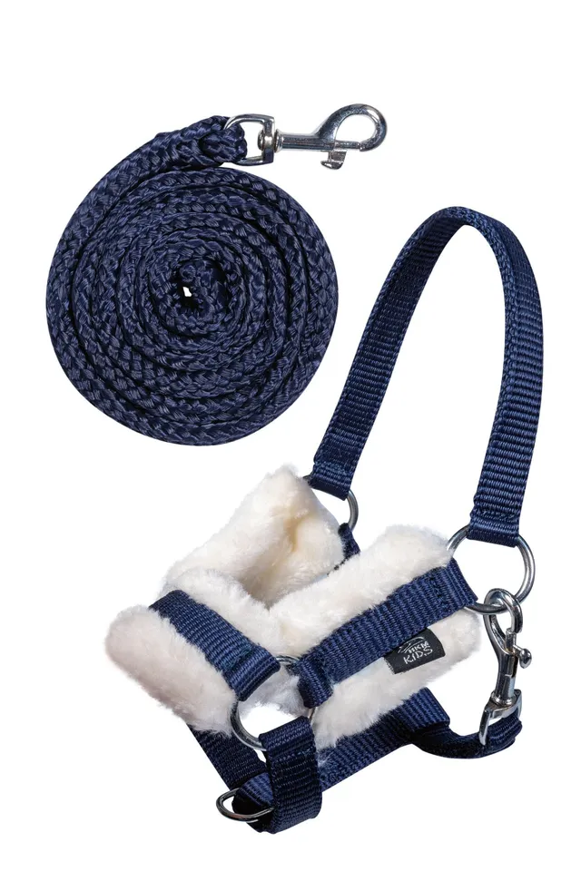hkm-kids-hobby-horse-halfter-set-dunkelblau-mit-f-hrstrick image 1